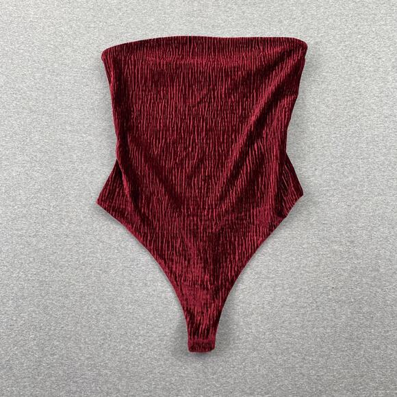 naked wardrobe Tops - Naked Wardrobe Bodysuit Womens S Red Plush Velvet Tube Strapless Romantic Glam